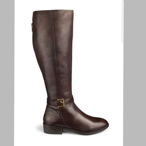 Wide calf brown leather boots